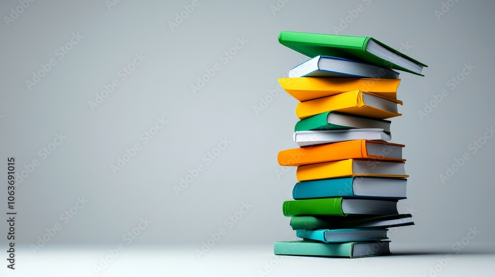 Towering Knowledge: A vibrant stack of colorful books reaches skyward, a visual metaphor for the power of education and endless possibilities of learning. Towering Knowledge: A vibrant stack of colorful books reaches skyward, a visual metaphor for the power of education and endless possibilities of learning.
