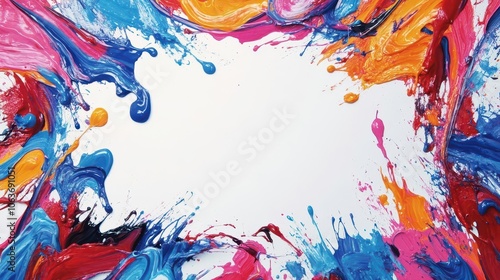 Abstract paint splashes surrounding text box, artistic and high energy, business text input, creativitydriven photo