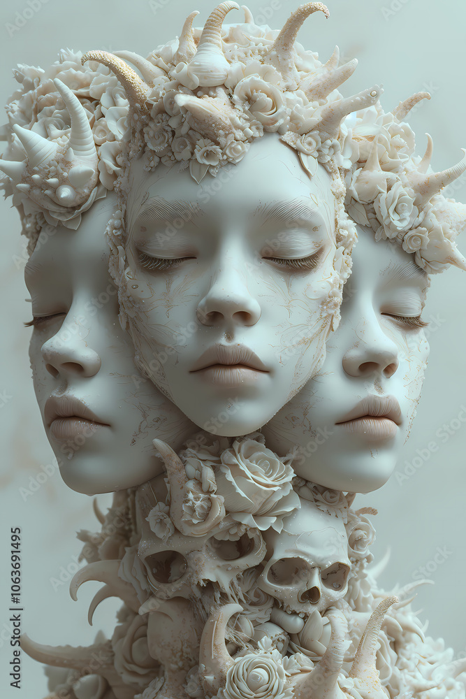 To create the sculpture, a female face with beautiful features was taken as a basis. To create the sculpture, a female face with beautiful features was taken as a basis.