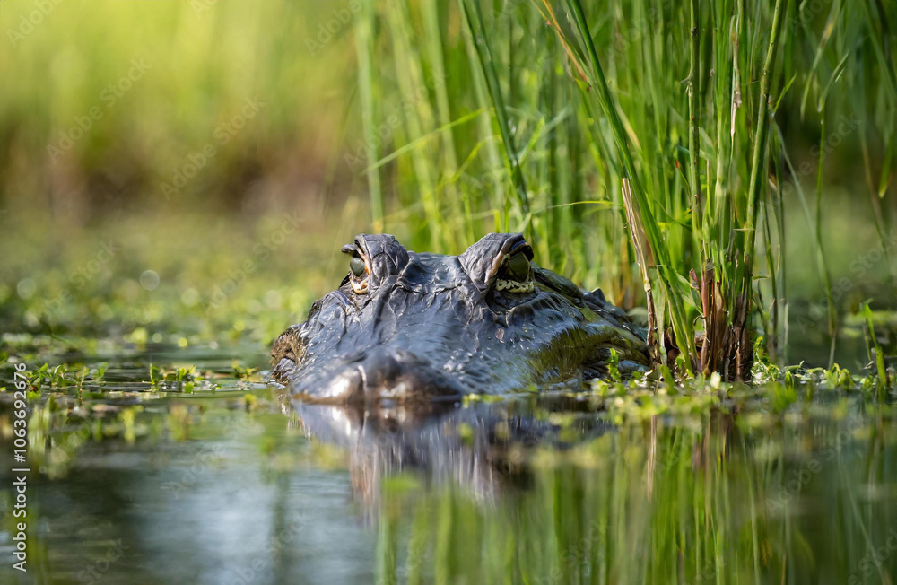 Alligator lurking in a swamp close up Alligator lurking in a swamp close up