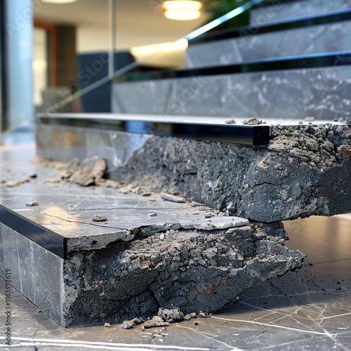 Damaged Concrete Steps in Modern Architecture Design