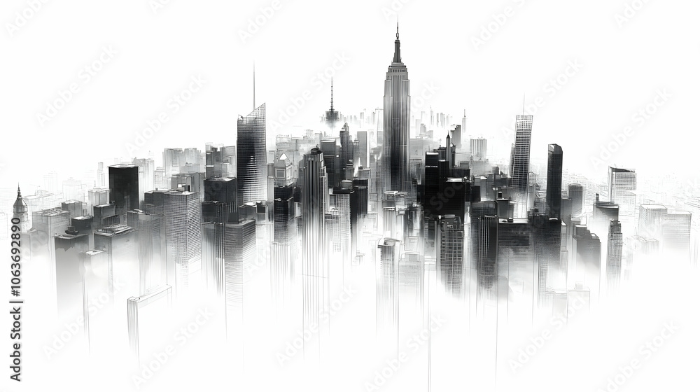 Obraz premium Cityscape Illustration - A Sketch of a City Skyline