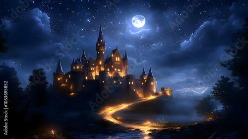 Castle in the Moonlight Illustration