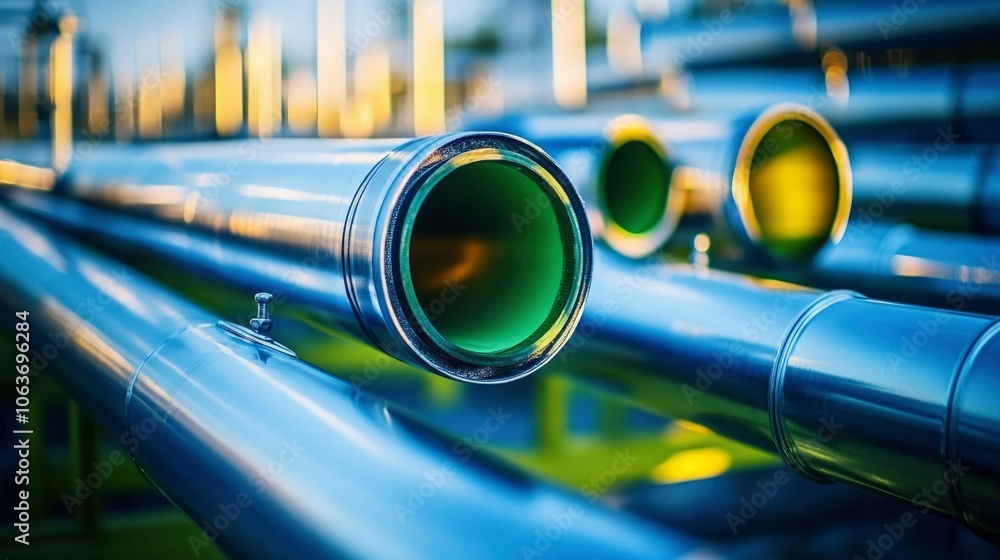 Naklejka premium Close-up of a Silver Pipe with a Green Interior and a Blurred Background