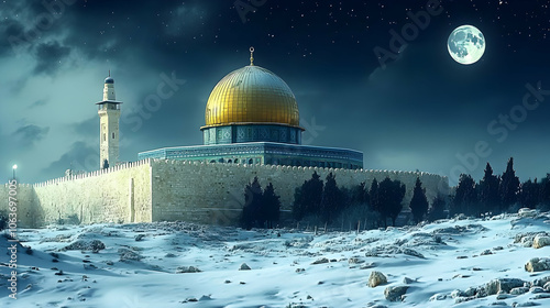 Golden Dome Mosque in Snowy...