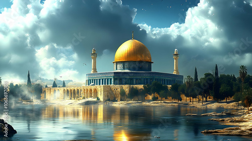 Golden Dome Mosque with Riv...