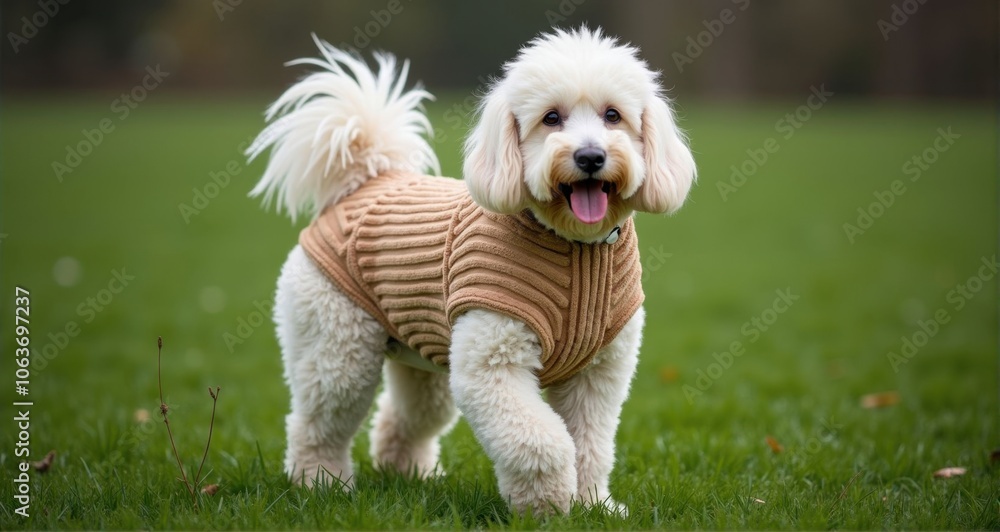 Playful dog in a cozy outfit Playful dog in a cozy outfit