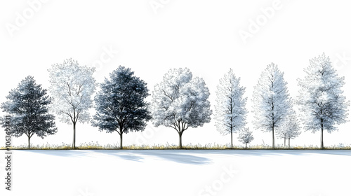 Ink Illustration of a Row of Trees