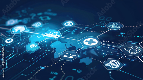 A visual representation of money flowing into healthcare innovations, with symbols like hospital expansions, medical breakthroughs, and telehealth growth.