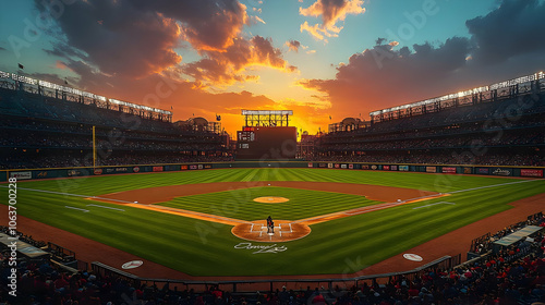Baseball Stadium Sunset Photo