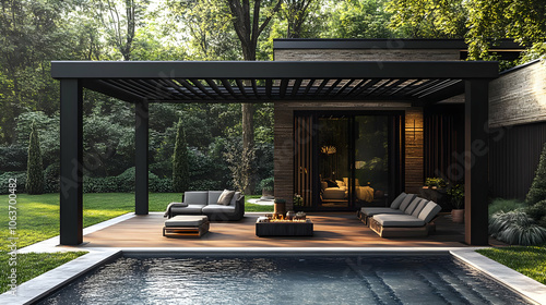 Modern Backyard with Pergol...
