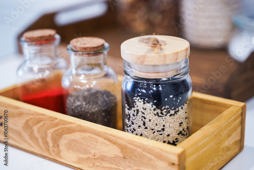 Obraz na płótnie Collection of grain products in kitchen storage. Home kitchen lifestyle w salonie