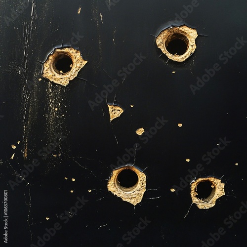 Holes in a Black Surface with Distressed Texture