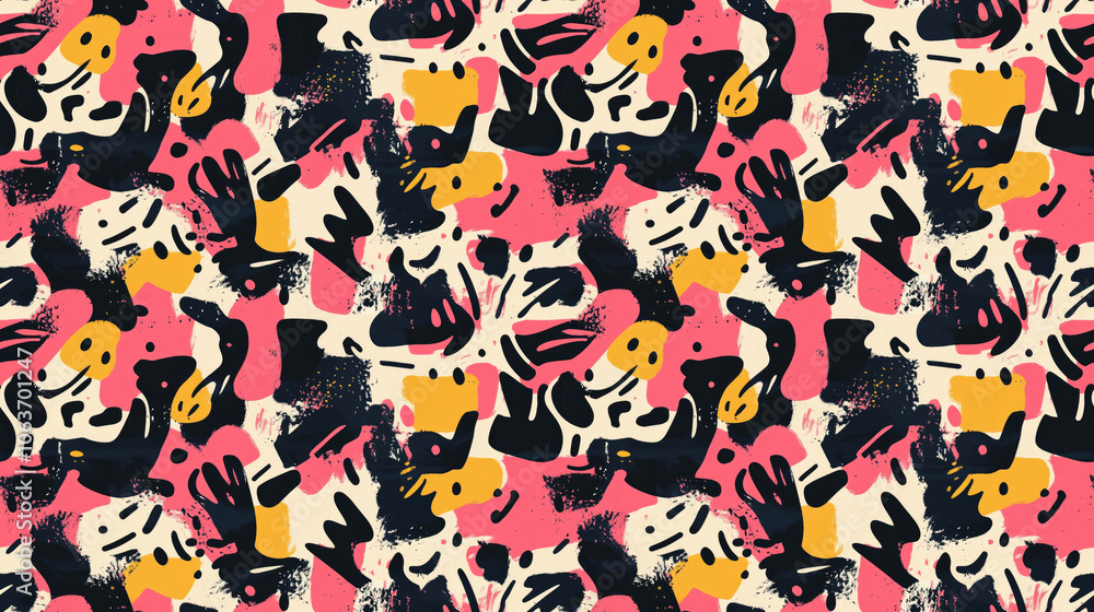 Seamless abstract pattern featuring quirky designs and chaotic shapes for creative projects Seamless abstract pattern featuring quirky designs and chaotic shapes for creative projects