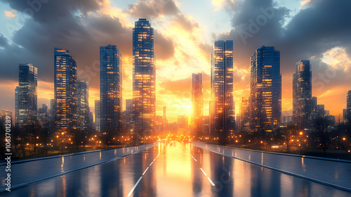 Cityscape Sunset 3D Illustr...