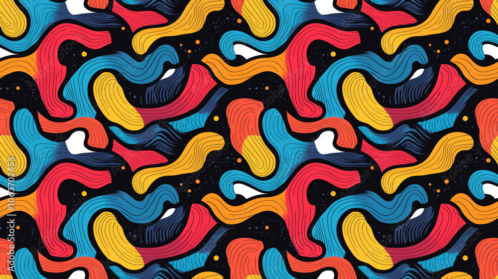 custom made wallpaper toronto digitalColorful psychedelic seamless pattern featuring interwoven curved shapes vibrant design for modern textile and wallpaper applications