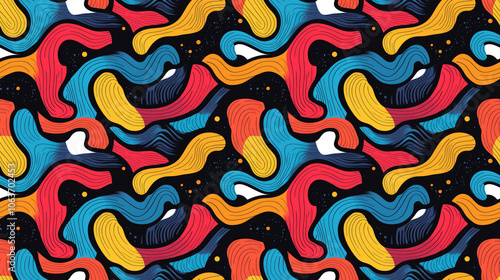 Wallpaper Mural Colorful psychedelic seamless pattern featuring interwoven curved shapes vibrant design for modern textile and wallpaper applications Torontodigital.ca