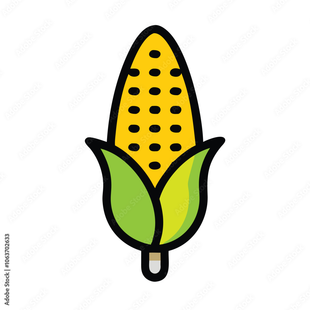 Corn on the cob illustration with husk, Illustration of a corn on the cob with green husk partially peeled, representing agriculture, food, and harvest themes in a simple style. Corn on the cob illustration with husk, Illustration of a corn on the cob with green husk partially peeled, representing agriculture, food, and harvest themes in a simple style.