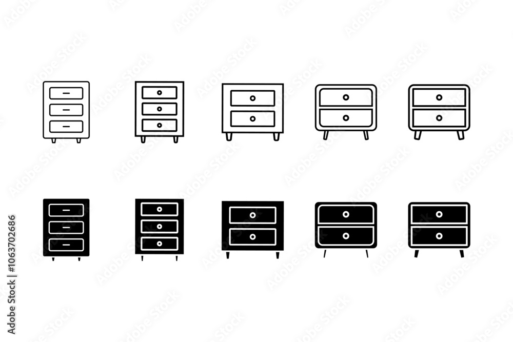 bedside table icon set on a white background use for mobile concept and web design. vector illustration bedside table icon set on a white background use for mobile concept and web design. vector illustration