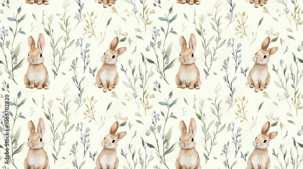 Seamless watercolor pattern featuring cute rabbits on a glass surface perfect for textile design and home decor Seamless watercolor pattern featuring cute rabbits on a glass surface perfect for textile design and home decor