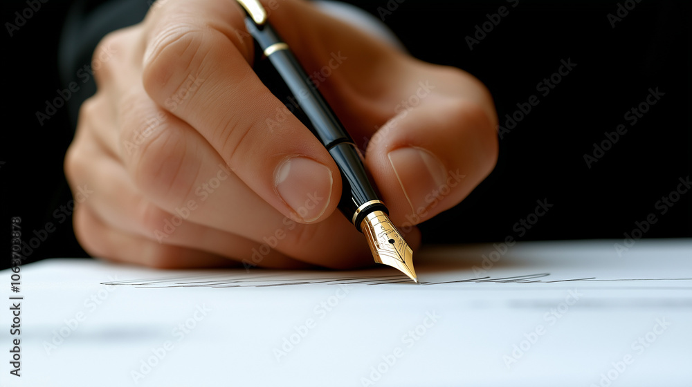 Business Man Signing Contract or Agreement in Modern Office with Gold Nib Pen Business Man Signing Contract or Agreement in Modern Office with Gold Nib Pen