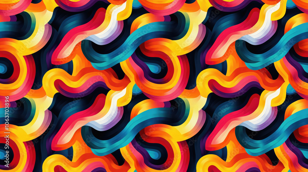 Colorful psychedelic seamless pattern featuring interwoven curved shapes vibrant background design Colorful psychedelic seamless pattern featuring interwoven curved shapes vibrant background design