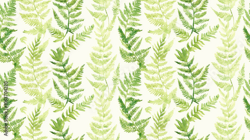 Seamless watercolor pattern featuring stylized fern leaves perfect for textiles and home decor