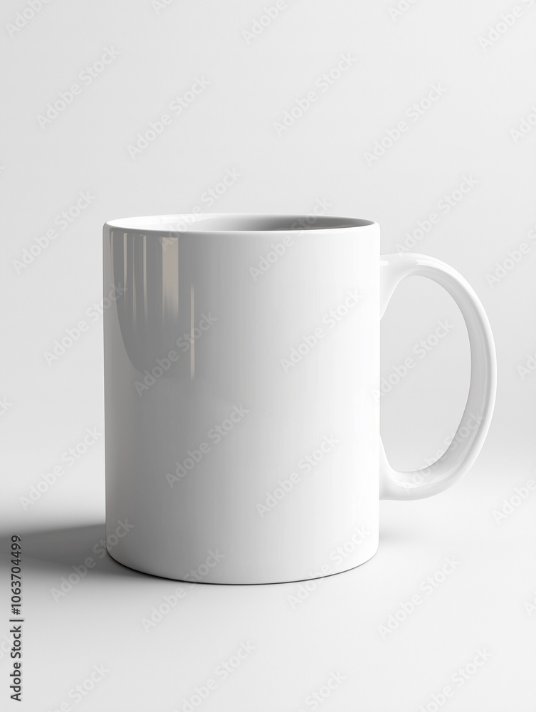 Obraz premium Mockup of White Mug in Minimalist Office Setting Next to Journal and Pen