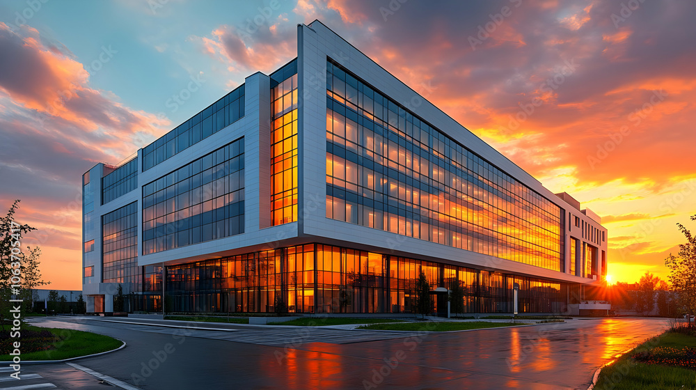 Obraz premium Modern Office Building at Sunset - Realistic Image