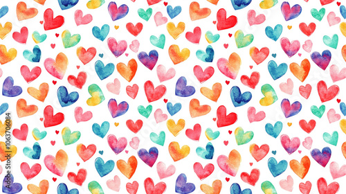 Colorful seamless pattern of watercolor hearts perfect for romantic designs and crafting projects