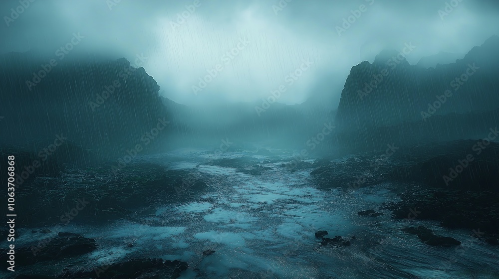 Obraz premium misty morning in the fog Beautiful green forest background generative ai