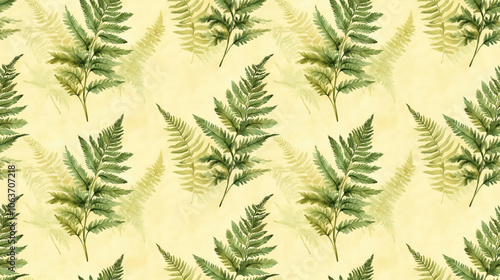 Watercolor seamless pattern featuring lush fern leaves perfect for vintage botanical wallpaper and home decor