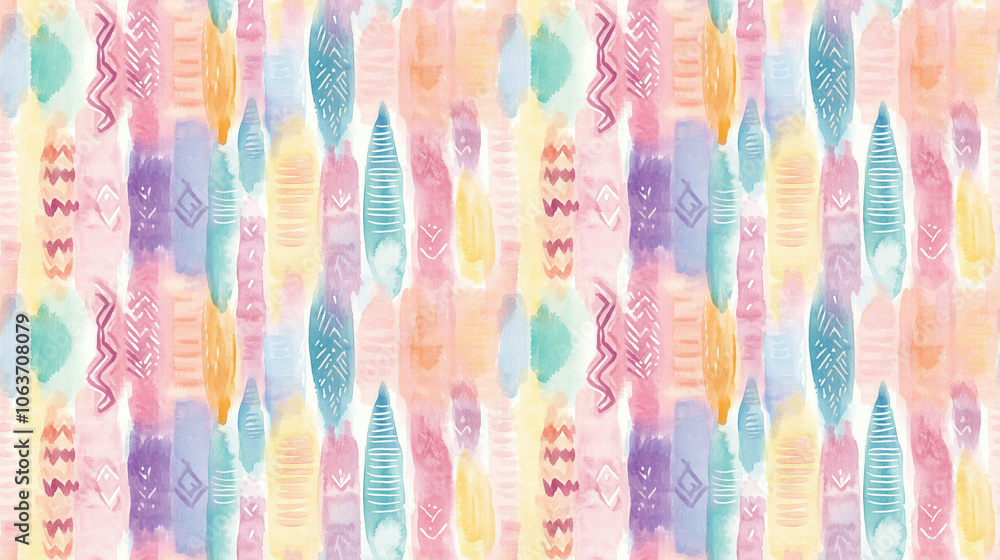 Seamless watercolor background featuring abstract ethnic patterns in pastel colors perfect for spring themed cards Seamless watercolor background featuring abstract ethnic patterns in pastel colors perfect for spring themed cards