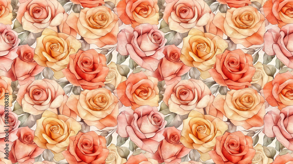 Seamless watercolor illustration of hand drawn roses creating a charming floral pattern Seamless watercolor illustration of hand drawn roses creating a charming floral pattern