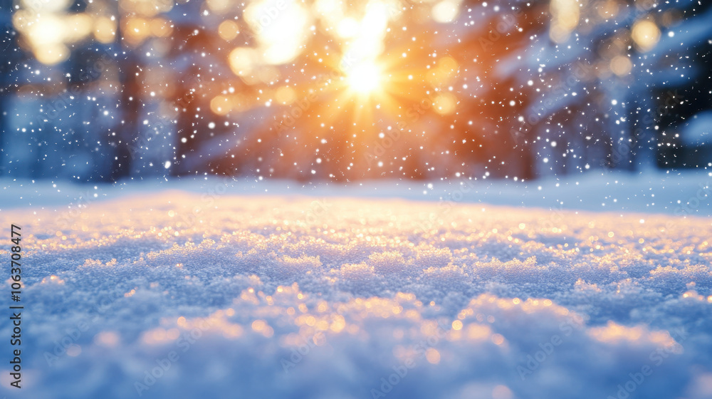 serene winter scene captures beauty of snow covered ground illuminated by warm glow of sunlight. falling snowflakes create magical atmosphere, enhancing tranquil setting serene winter scene captures beauty of snow covered ground illuminated by warm glow of sunlight. falling snowflakes create magical atmosphere, enhancing tranquil setting
