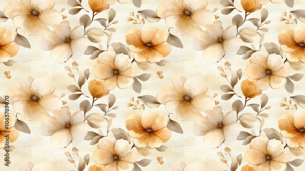 Beige floral seamless pattern featuring hand painted cute spring flowers ideal for fabric design and home decor Beige floral seamless pattern featuring hand painted cute spring flowers ideal for fabric design and home decor