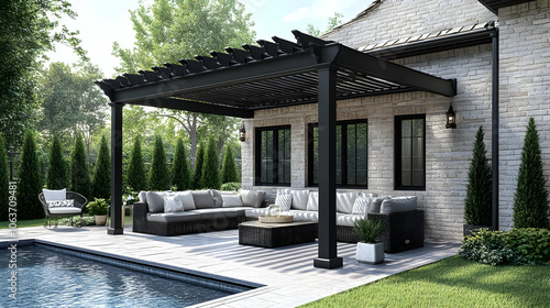 Black Pergola Backyard Pati...