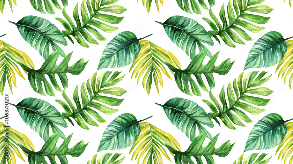 Watercolor seamless pattern featuring modern tropical palm leaves perfect for botanical design and vibrant jungle inspired decor Watercolor seamless pattern featuring modern tropical palm leaves perfect for botanical design and vibrant jungle inspired decor