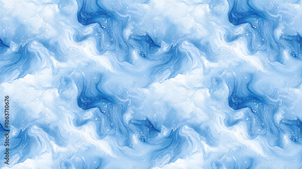 Seamless pattern of blue ethereal art featuring cobalt delicate prints and a white iridescent backdrop ideal for textiles and wallpaper