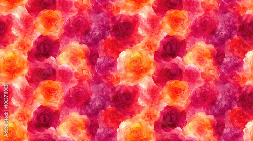 Seamless watercolor pattern of digital roses featuring intricate floral textures perfect for fabric and textile design wrapping paper