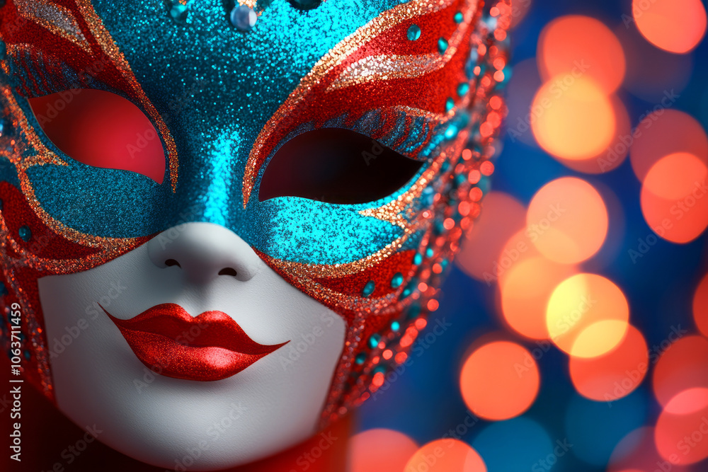 Explore the enigmatic charm of a vibrant carnival mask in captivating detail for a mesmerizing visual experience Explore the enigmatic charm of a vibrant carnival mask in captivating detail for a mesmerizing visual experience