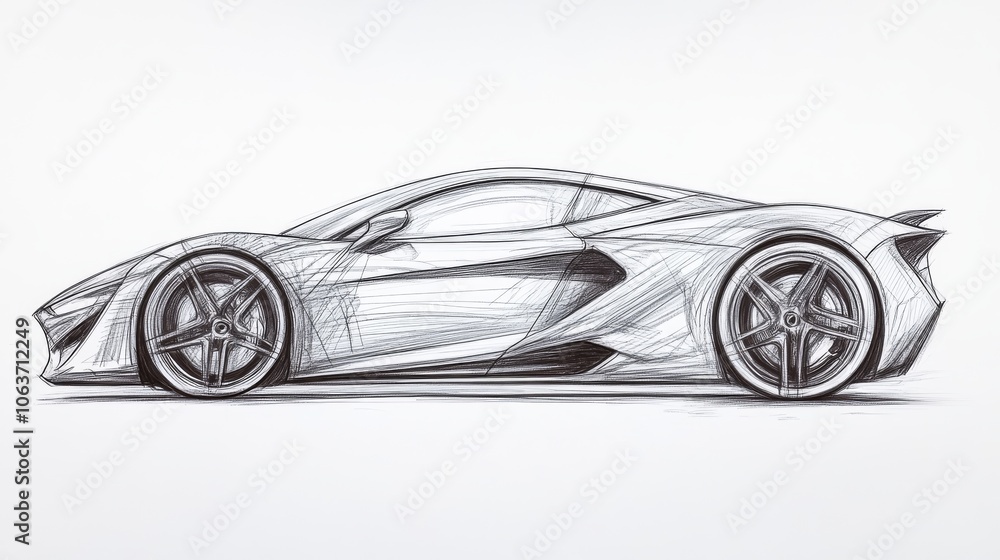Black line sketch of a sports car, emphasizing its sleek, minimalist design. Black line sketch of a sports car, emphasizing its sleek, minimalist design.
