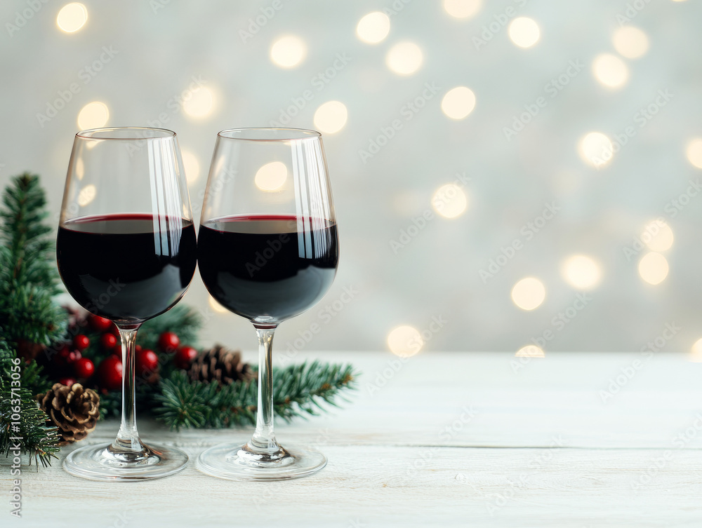 Fototapeta premium Celebrate special moments by sipping red wine from elegant glasses surrounded by festive decor