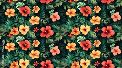 Wallpaper Mural Colourful seamless pattern featuring tropical flowers and lush leaves high quality botanical design for fabric and wallpaper Torontodigital.ca
