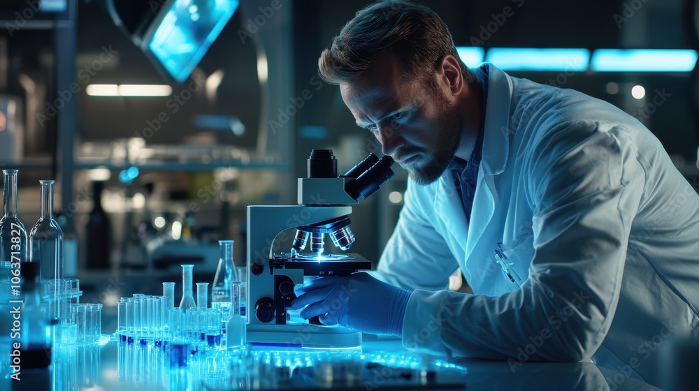 The Scientist Using Microscope The Scientist Using Microscope