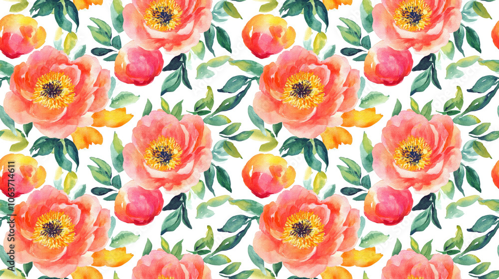 Naklejka premium Seamless watercolor pattern featuring vibrant wildflower peony blossoms ideal for backgrounds textures wrapping or borders