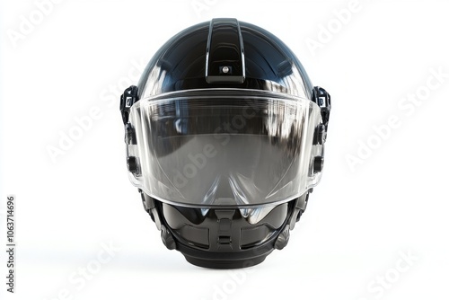 A sleek black helmet with a clear visor is showcased. This helmet symbolizes safety and confidence in high-speed environments. Essential for motorsports and protection. Generative AI