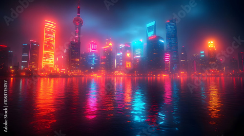 Neon Cityscape Reflection I...