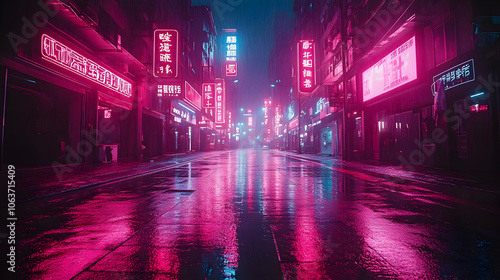 Rainy Neon City Street Illustration