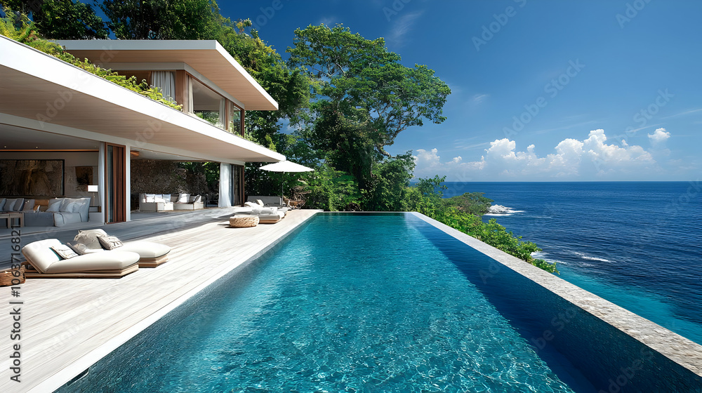 Fototapeta premium Modern Cliffside Villa with Infinity Pool - Photo